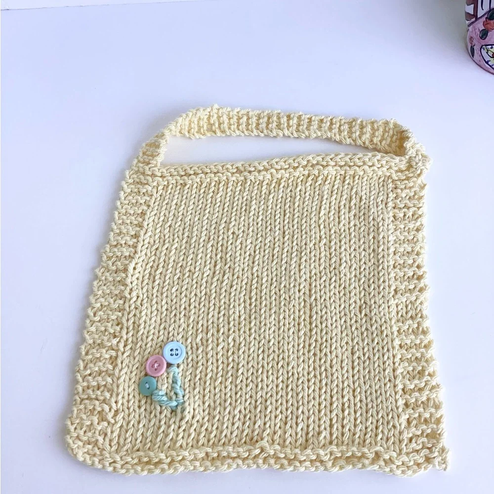Baby Bib Set Hand Crafted Washcloth Cotton Yellow Green Unisex Floral Knit